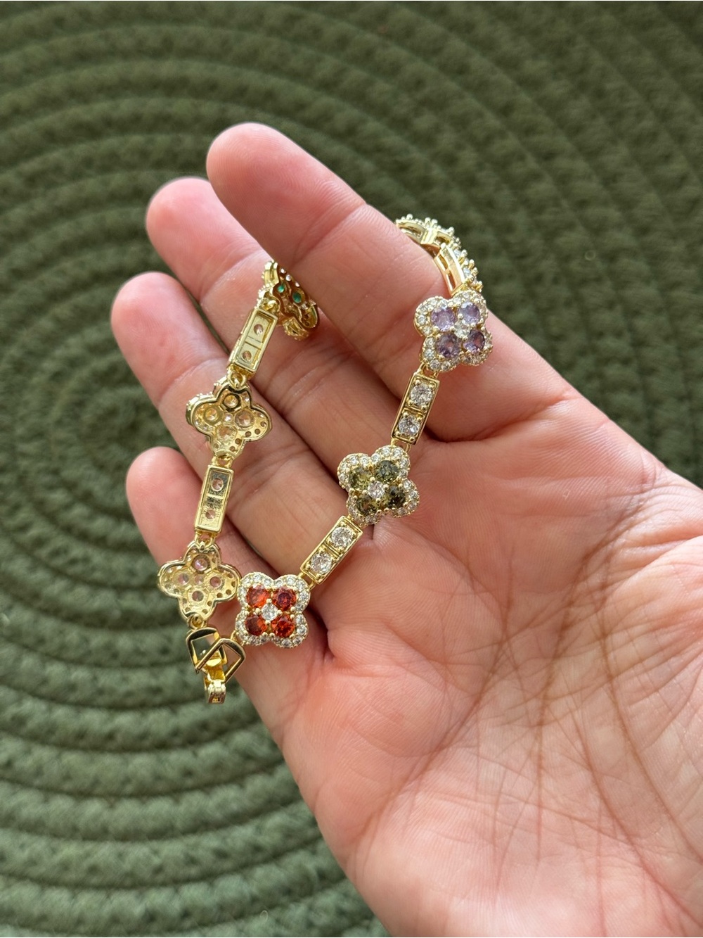 18K Gold-Filled Multi-Color Clover 3A Cubic Zirconia Bracelet - Size 7